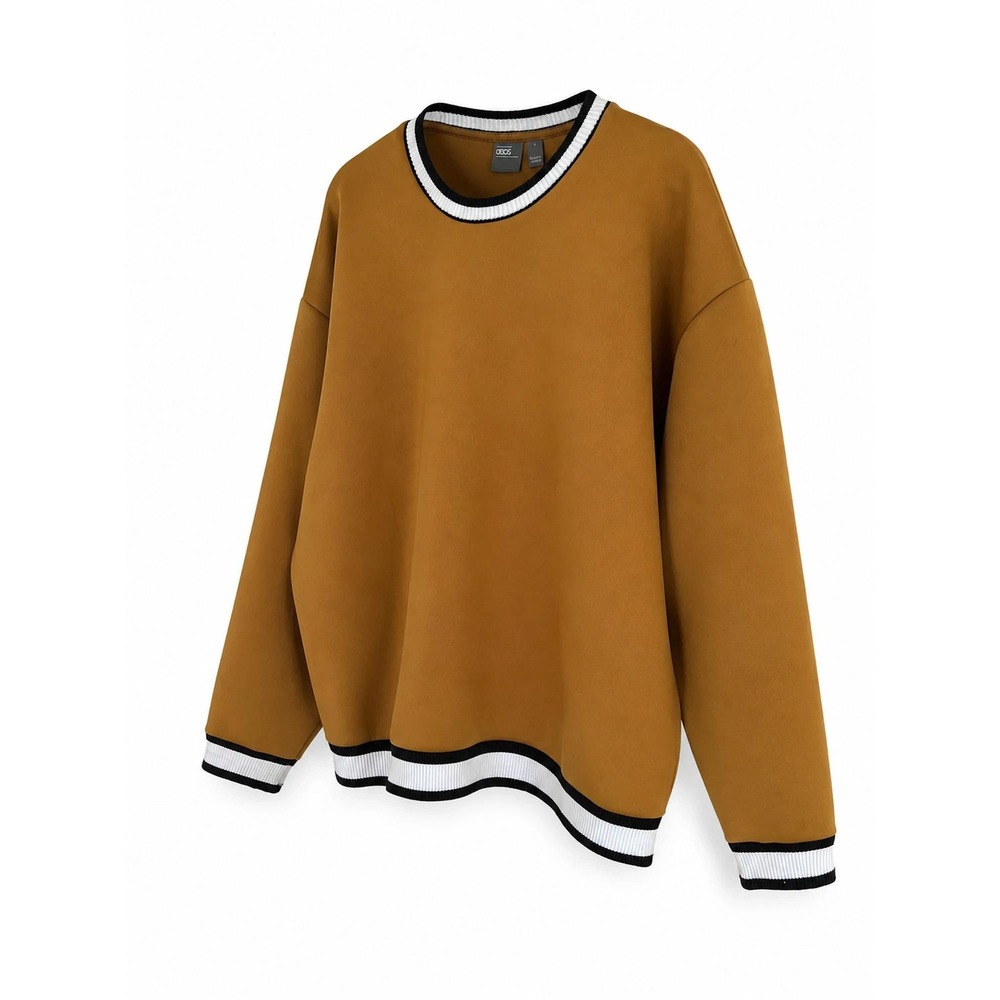 ASOS Mustard Scuba Sweatshirt L Oversized Crewneck Black White Striped Rib Trim